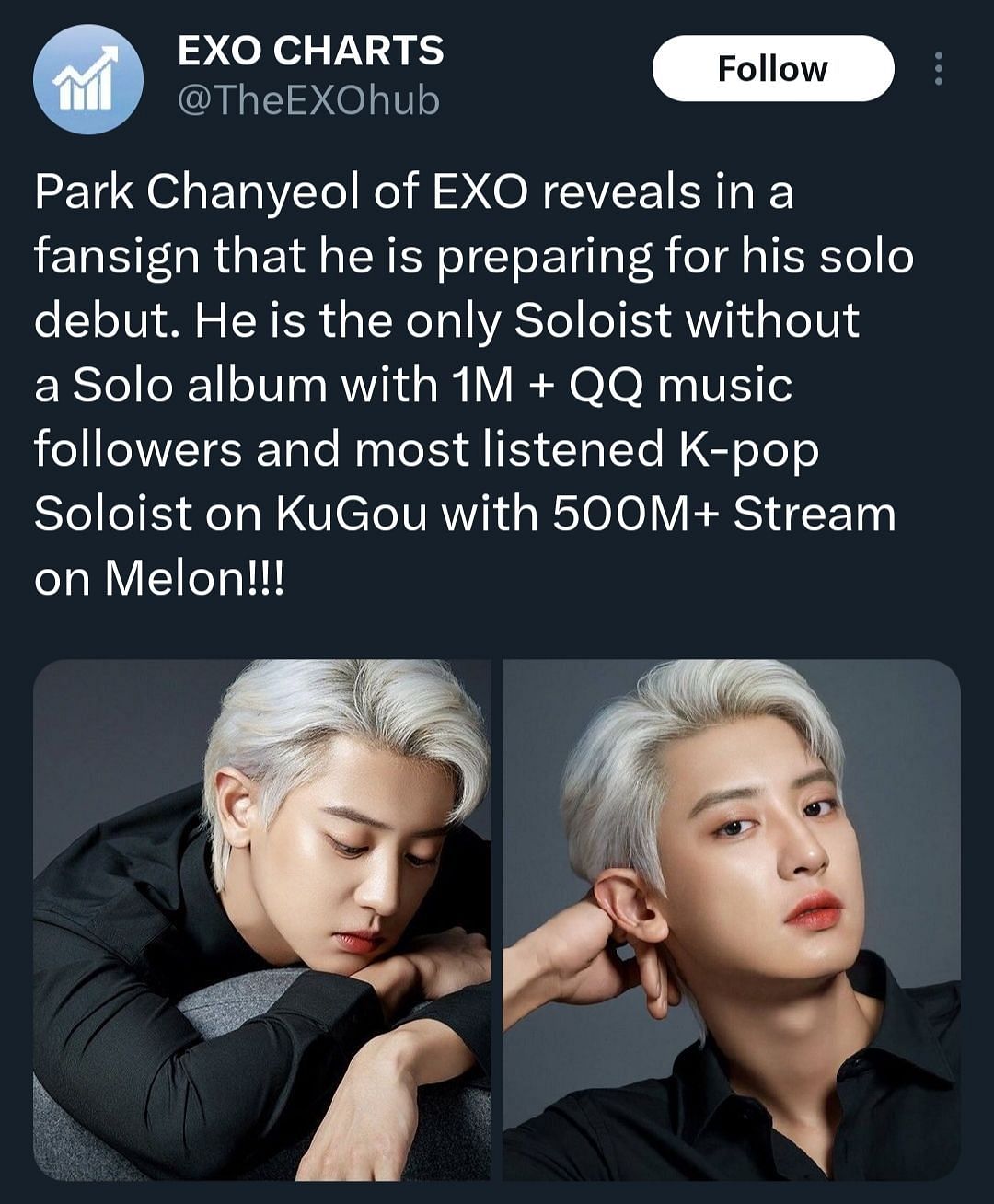 Fans reacting to the announcement of idol&#039;s solo debut album (Image via Exohub @Twitter)