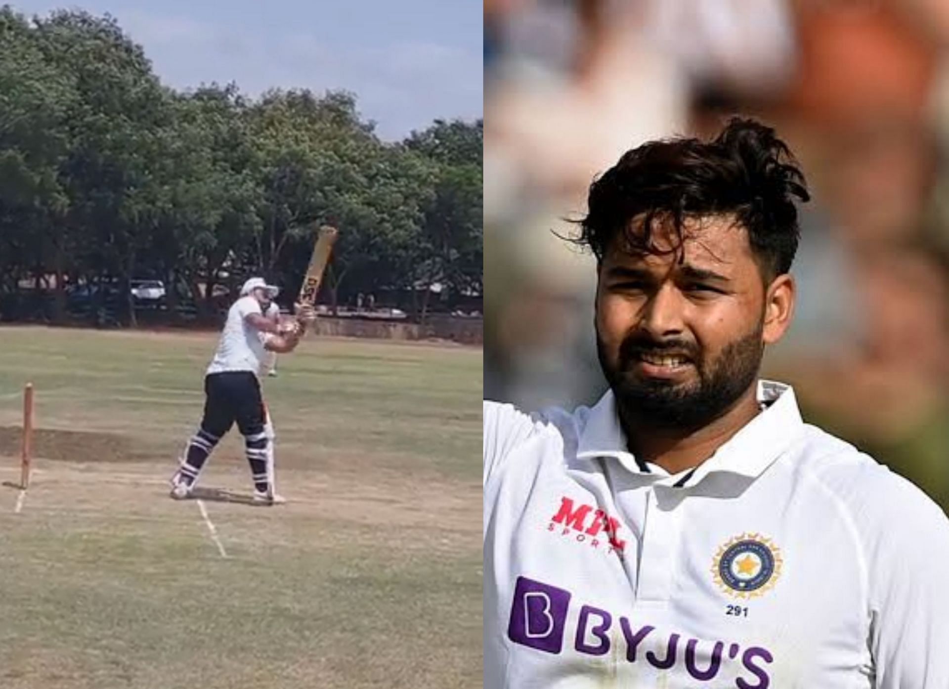 Rishabh Pant hits a six after returning to action.