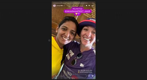 Harmanpreet Kaur (left) and Kate Cross.
