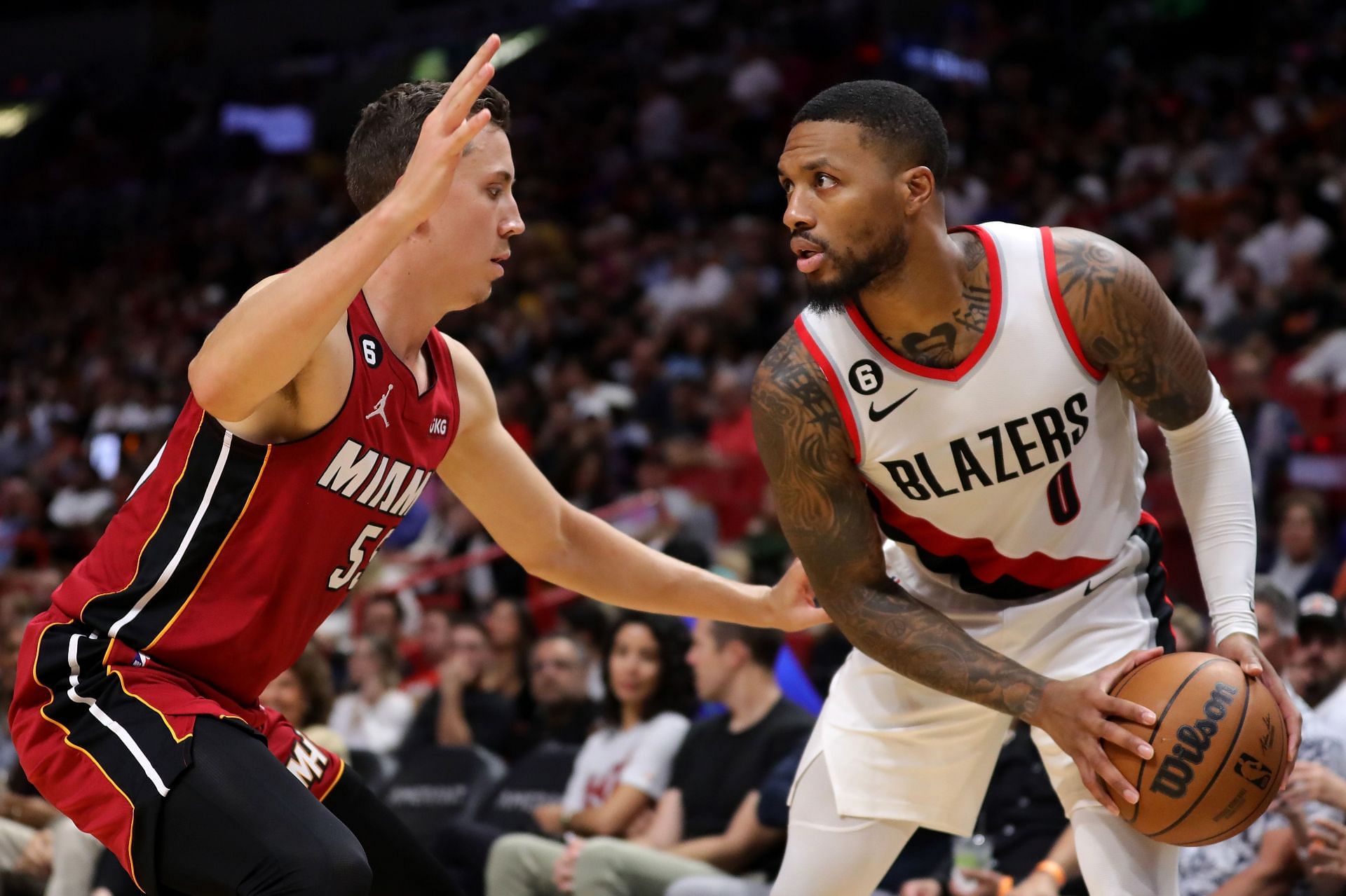 Miami Heat shooting guard Duncan Robinson and Portland Trail Blazers superstar point guard Damian Lillard