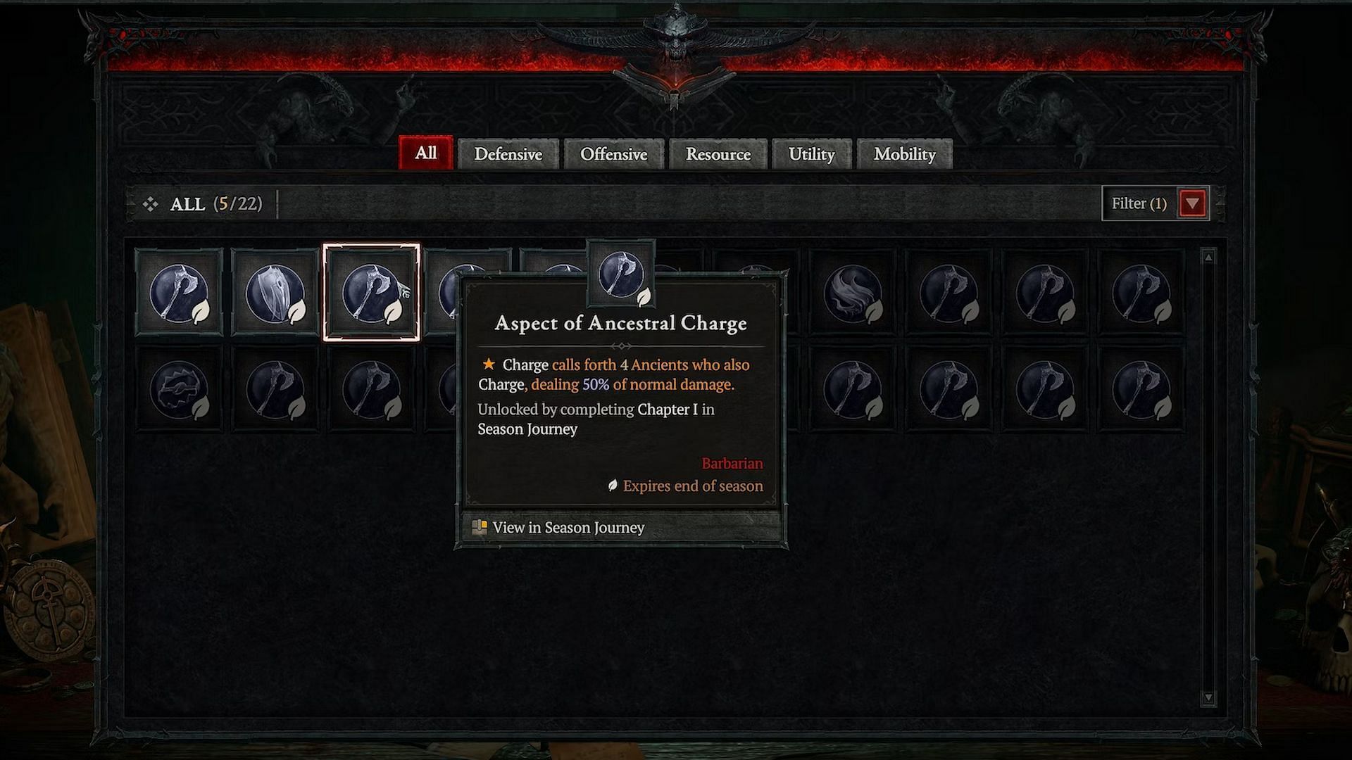 This Aspect summons four Ancients (Image via Diablo 4)