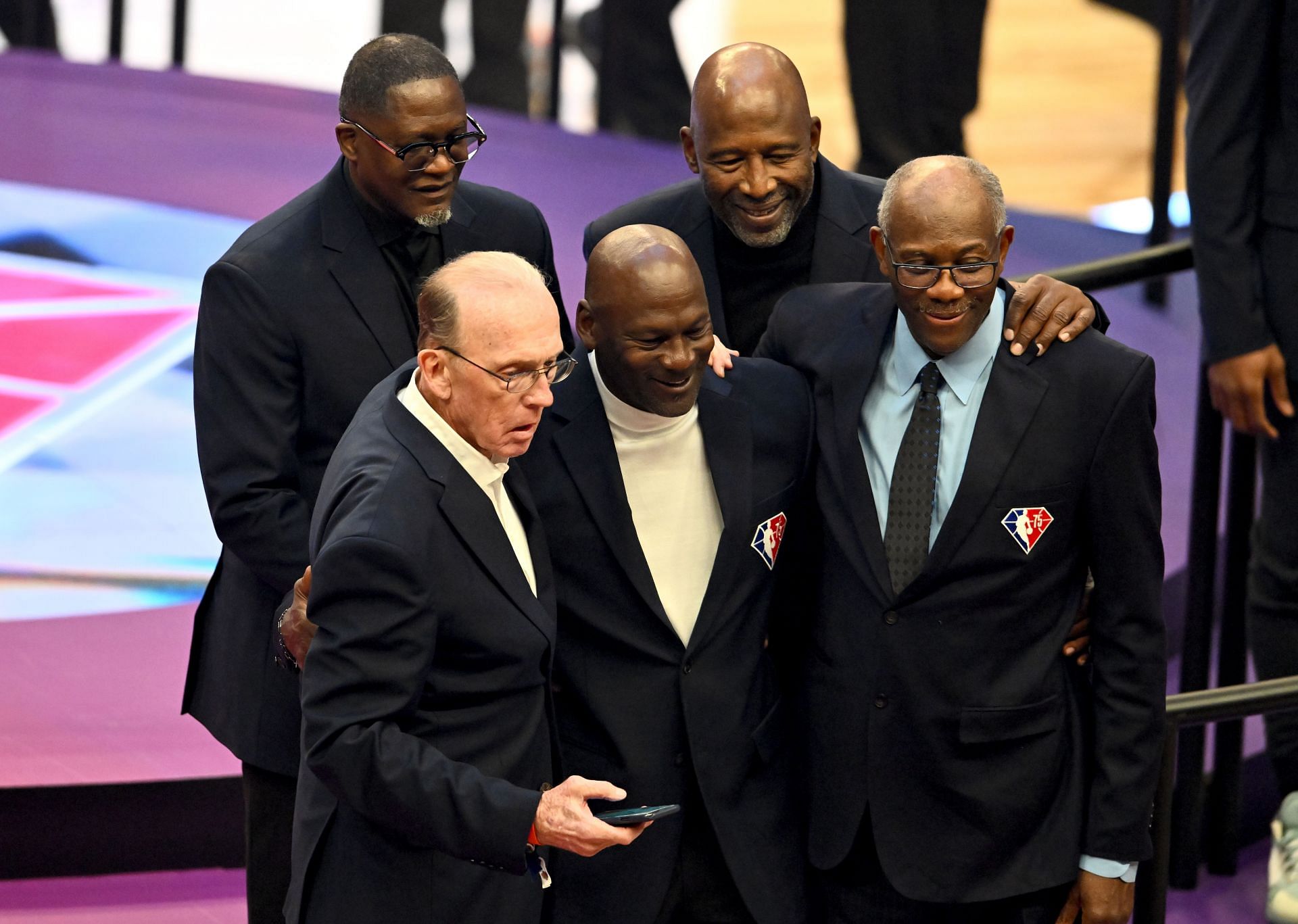 Dominique Wilkins, back left, and NBA Hall of Famers