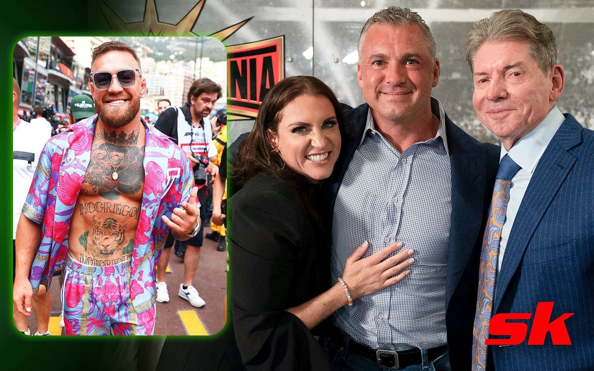 Conor McGregor and the McMahon family. [Image credits: Getty Images and @VinceMcMahon on Twitter] 