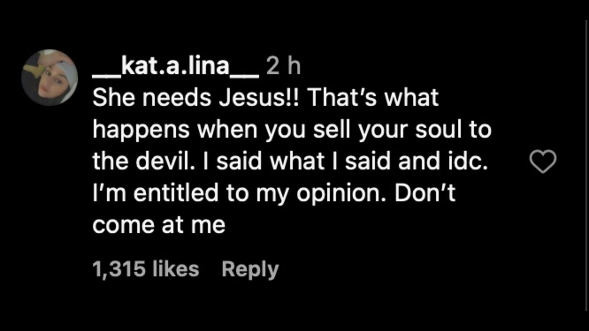 One fan says Doja needs Jesus because she sold her soul. (Image via Instagram/@_kat.a.lina_)