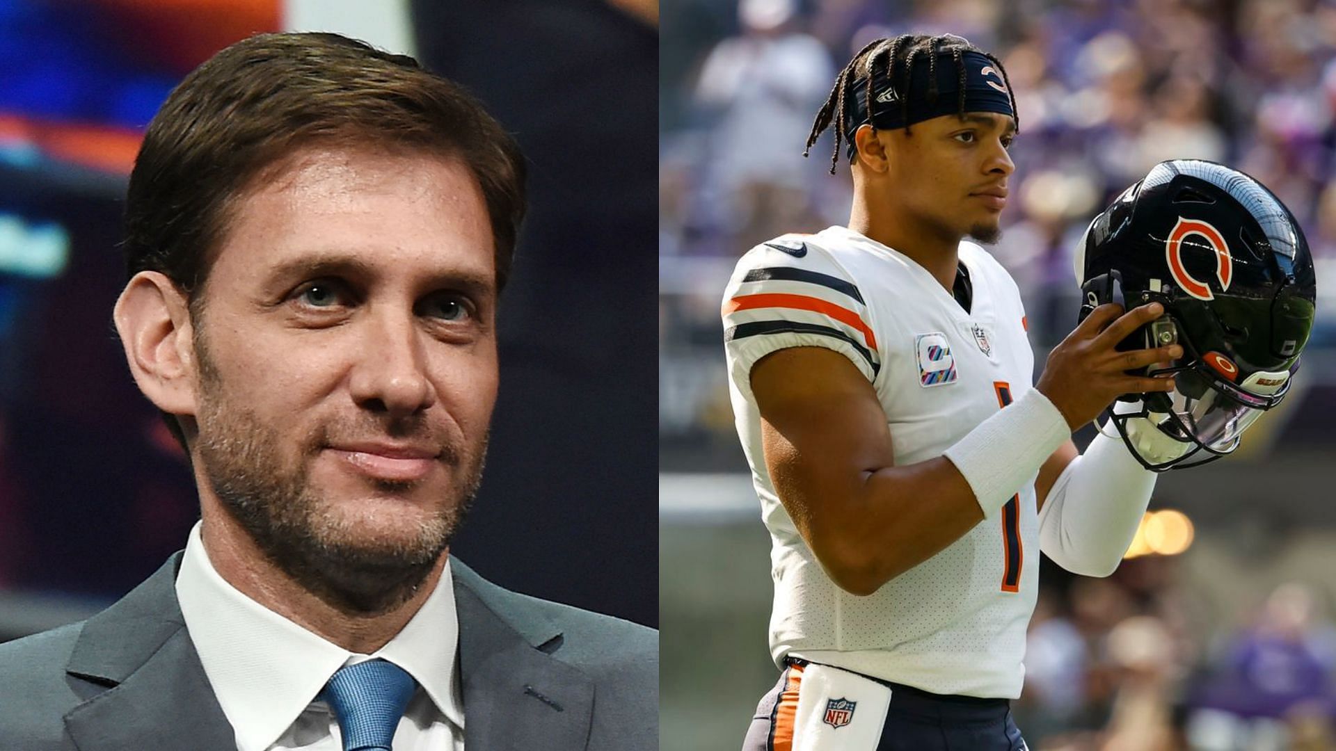 Mike Greenberg (L) looks to be all-in on Bears QB Justin Fields (R)