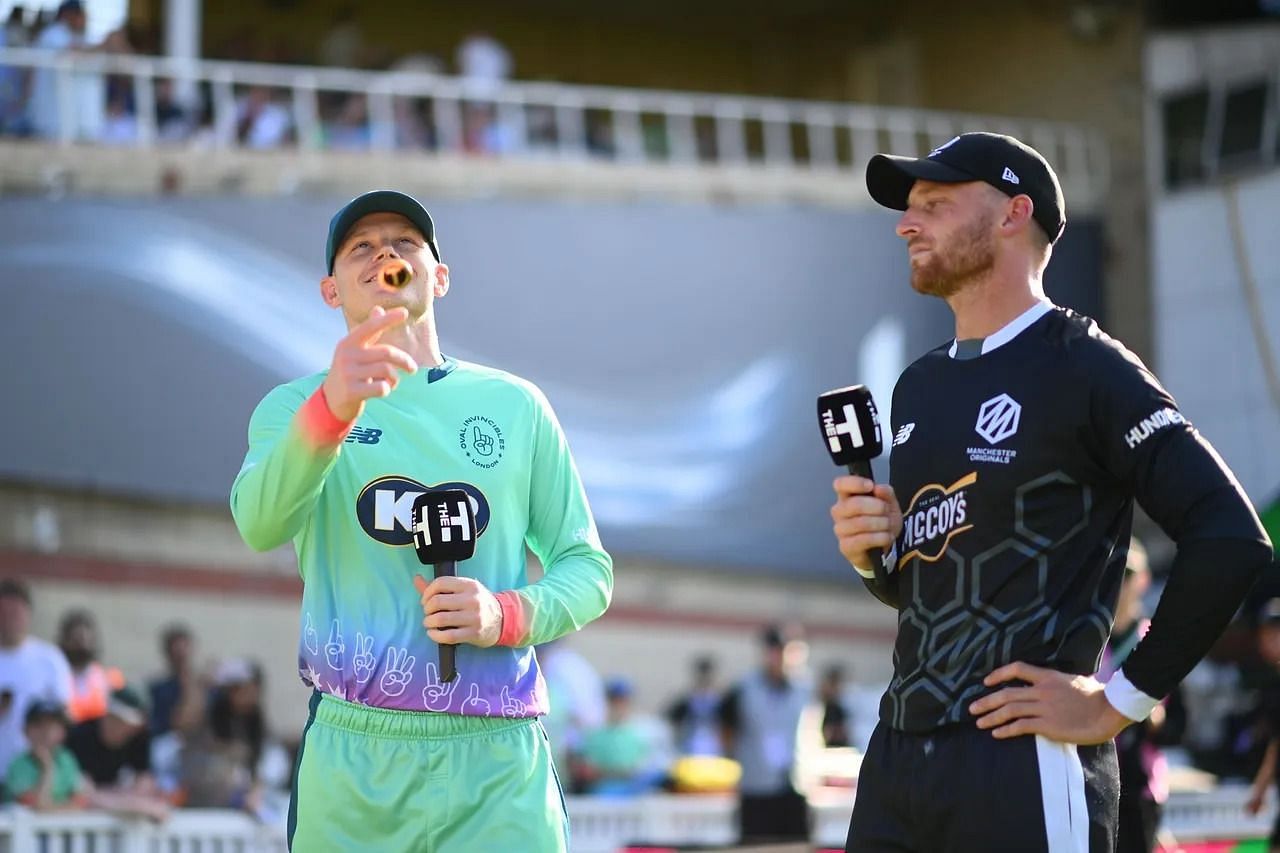 Sam Billings and Jos Buttler at the toss (Image Courtesy: The Hundred/ECB)