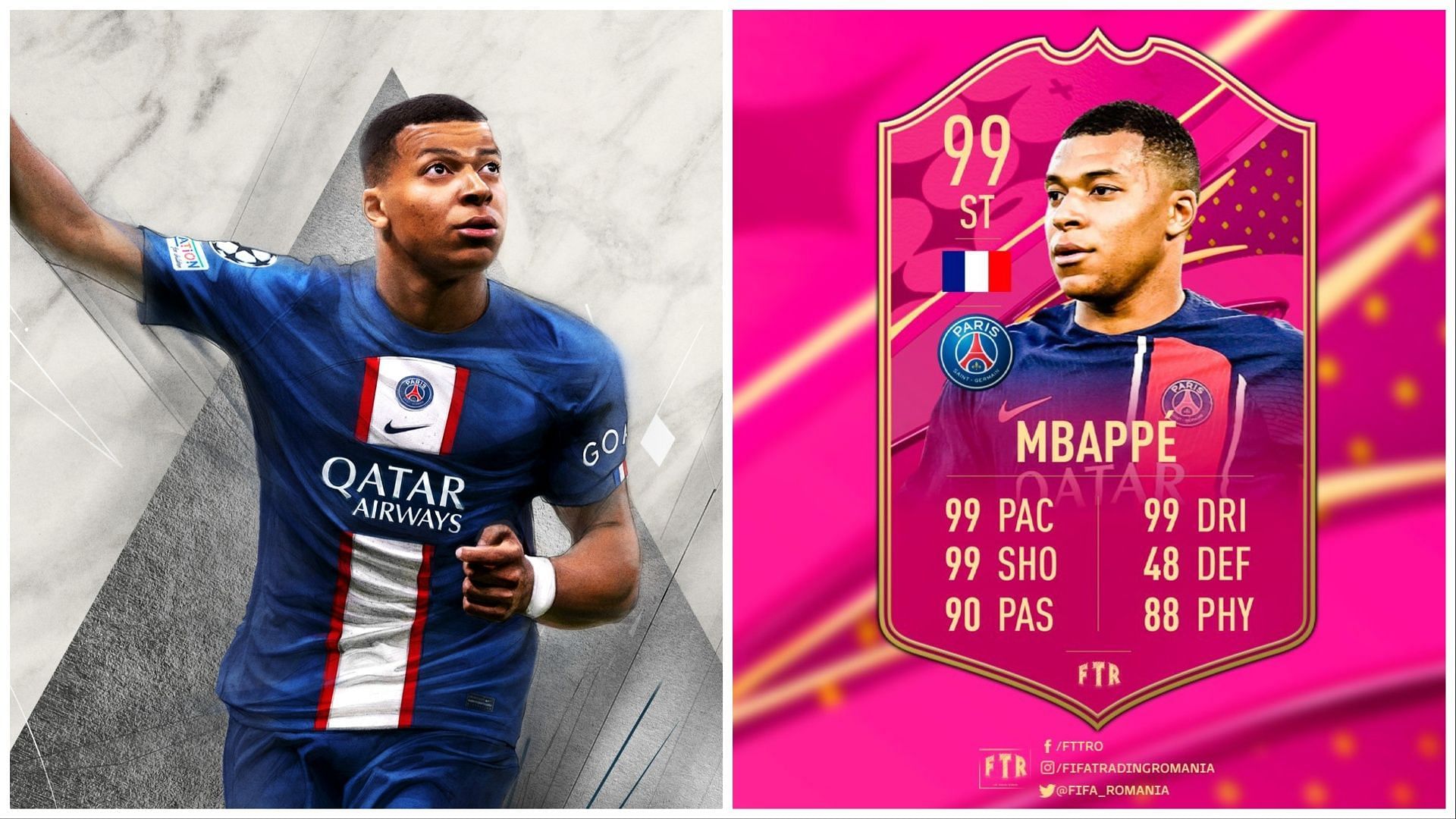 99 FUTTIES Mbappe has been leaked (Images via EA Sports and Twitter/FIFATradingRomania)