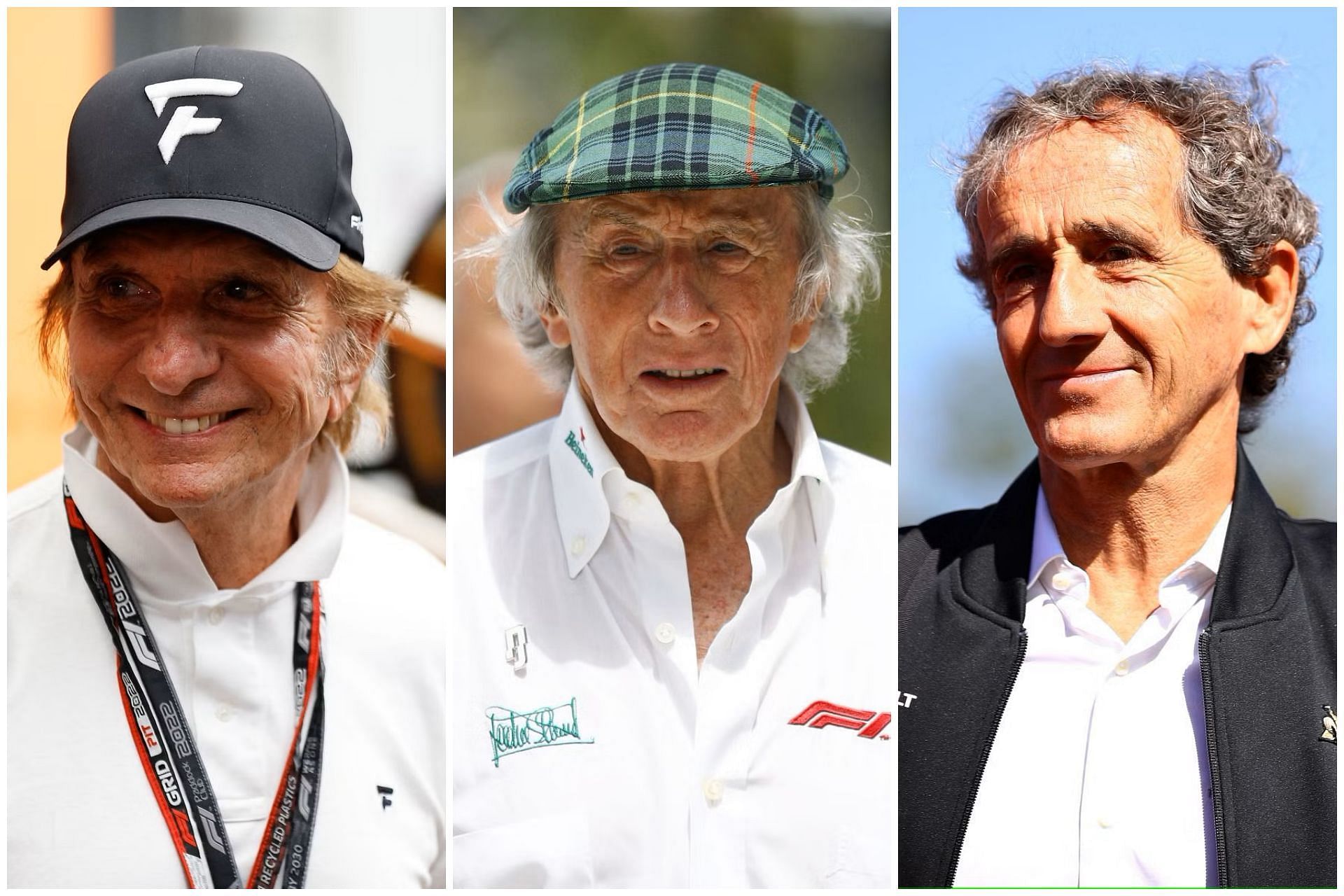 Emerson Fittipaldi (L), Jackie Stewart (C), and Alain Prost (R) (Collage via Sportskeeda)