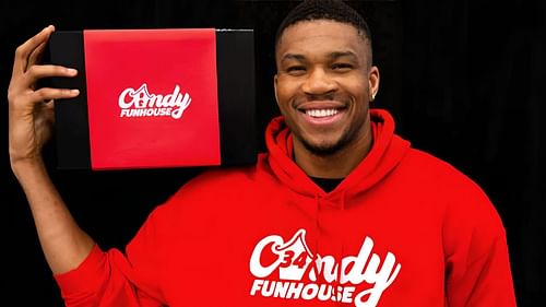 Milwaukee Bucks superstar forward Giannis Antetokounmpo promoting his candy company "Candy Funhouse"