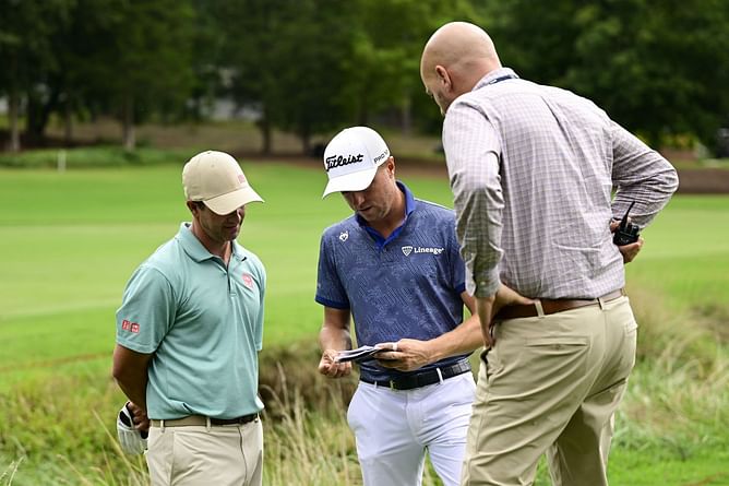 Adam Scott and Justin Thomas engage in lengthy 9-minute debate over controversial 'creek drop' at 2023 Wyndham Championship