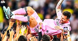 Watch: Lionel Messi gets tossed up in the air by Inter Miami teammates after Leagues Cup win