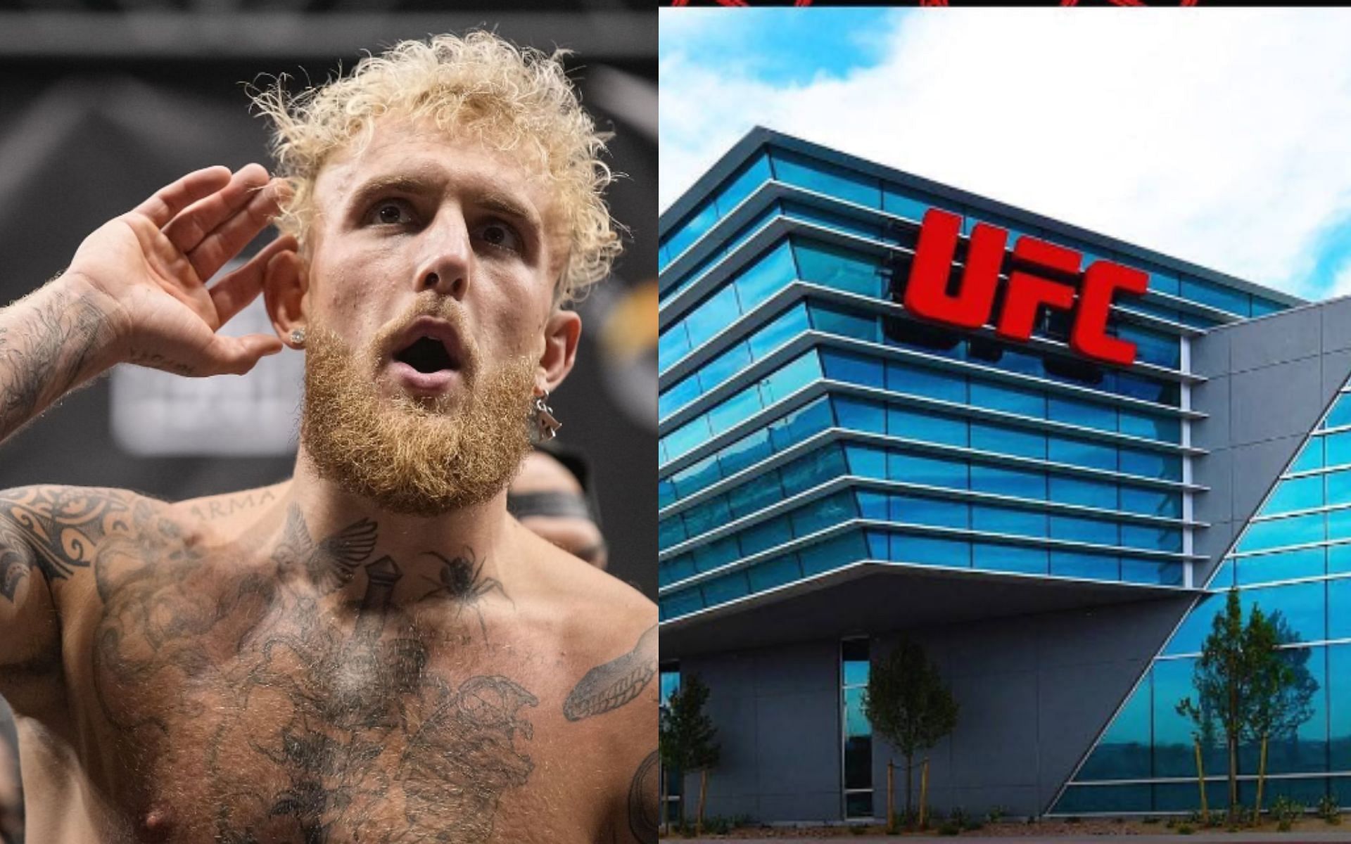 Jake Paul (left), UFC headquarters (right) [UFC headquarters Image source: @aidarmazmetov on Instagram]