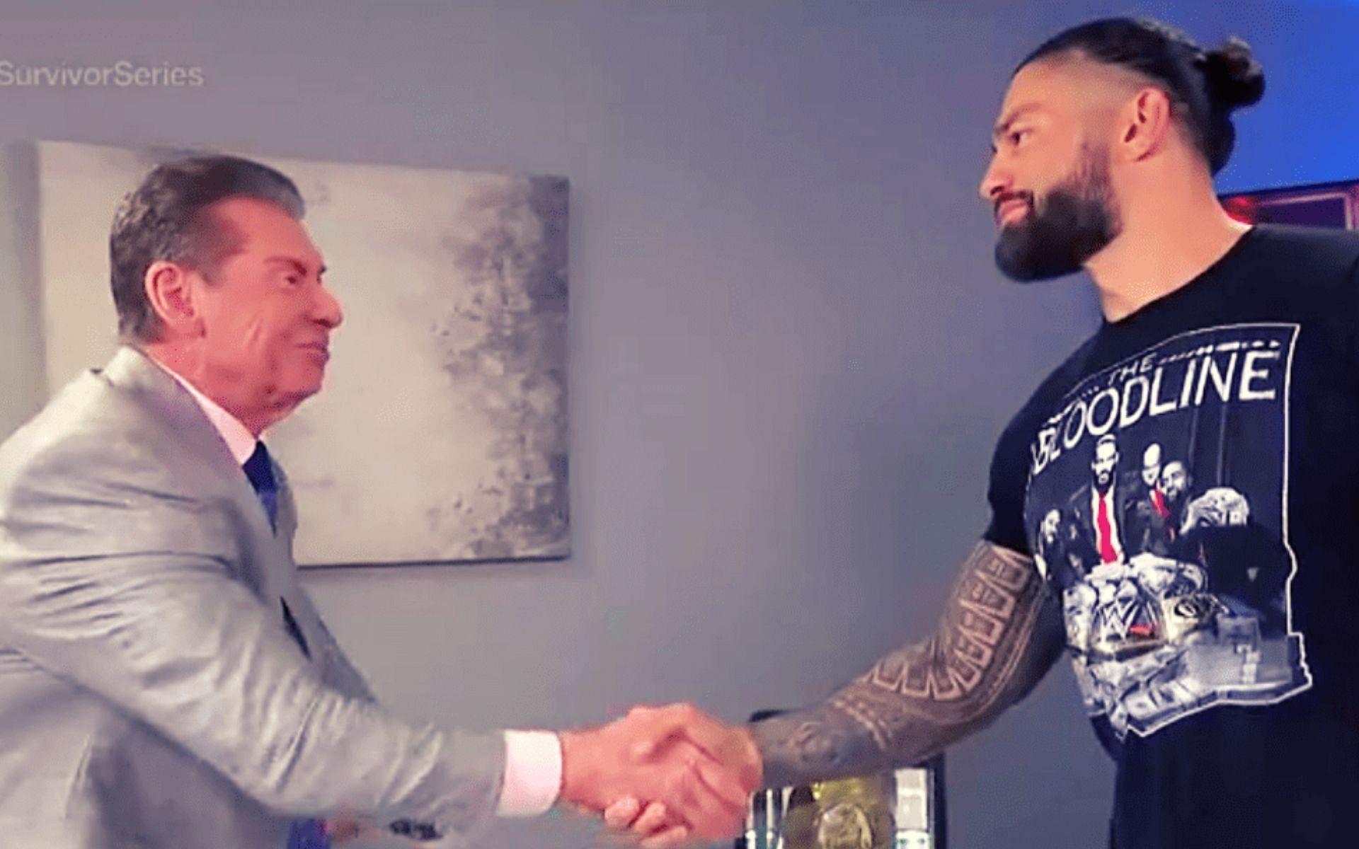 The Tribal Chief backstage with Mr. McMahon at Survivor Series 2021