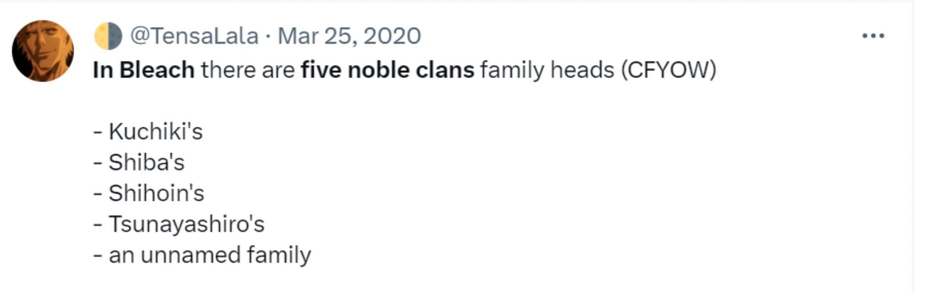 Comment on five noble clans (Image via Twitter)