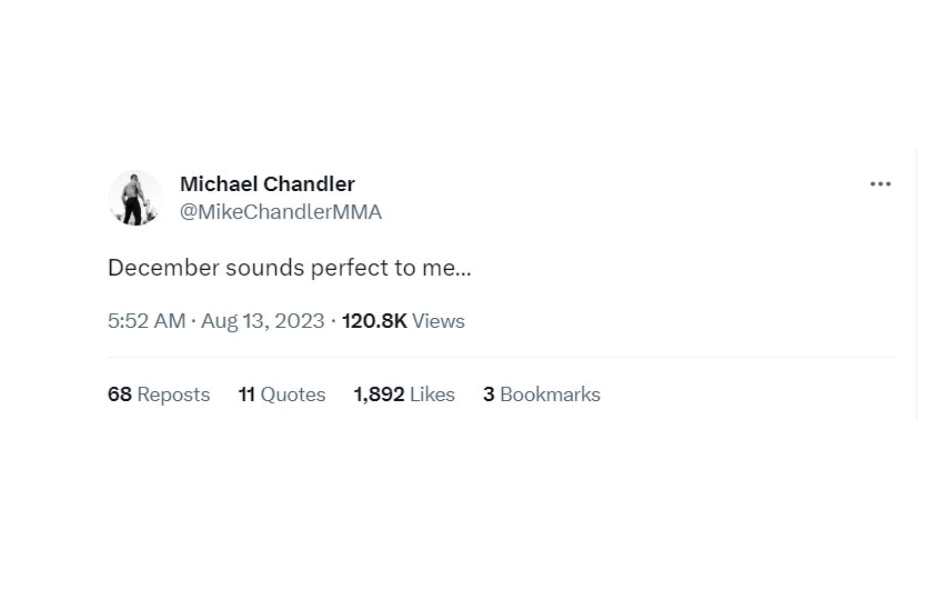 Screenshot of Michael Chandler&#039;s tweet