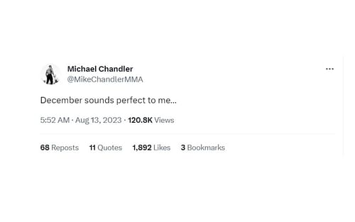 Screenshot of Michael Chandler's tweet