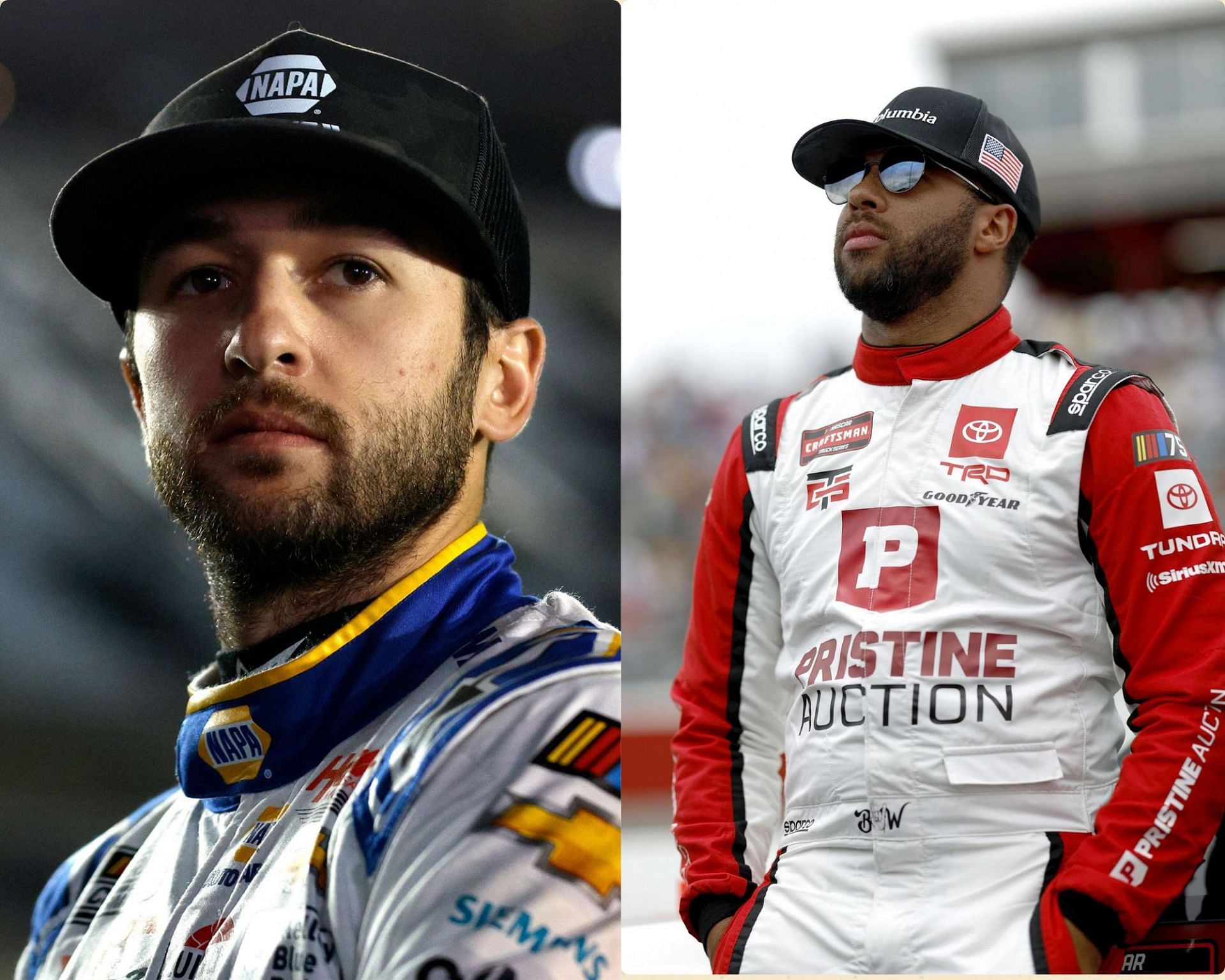 (L-R) NASCAR Cup Series drivers Chase Elliott and Bubba Wallace.