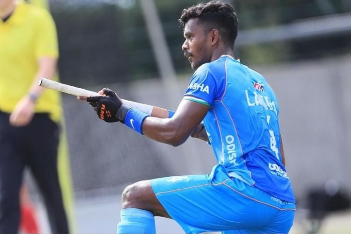 Amandeep Lakra celebrates after his goal. (Image: Hockey India)