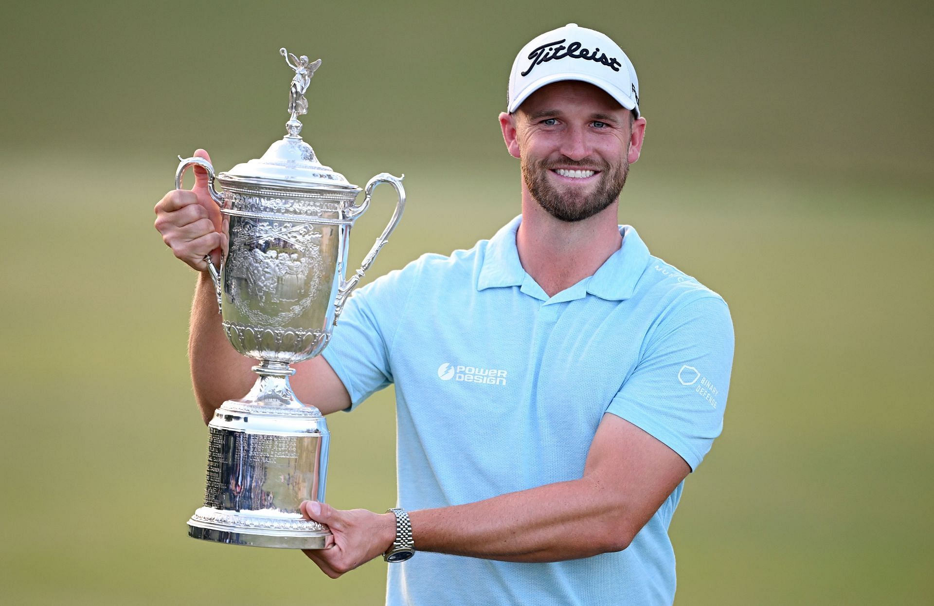 Wyndham Clark of the United States poses with the trophy after winning the 123rd US Open Championship at The Los Angeles Country Club