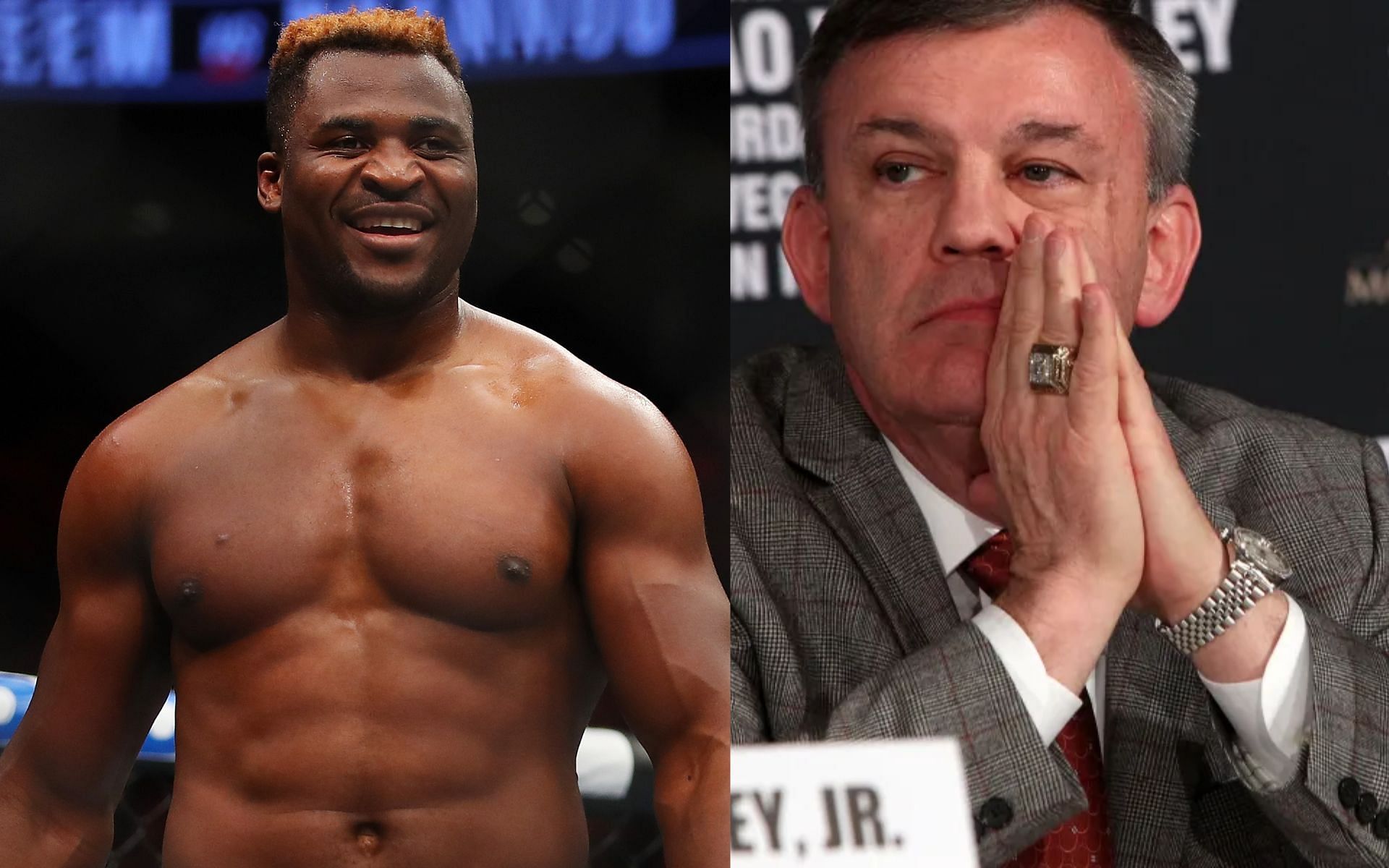 Francis Ngannou (left) and Teddy Atlas (right). [via Getty Images]