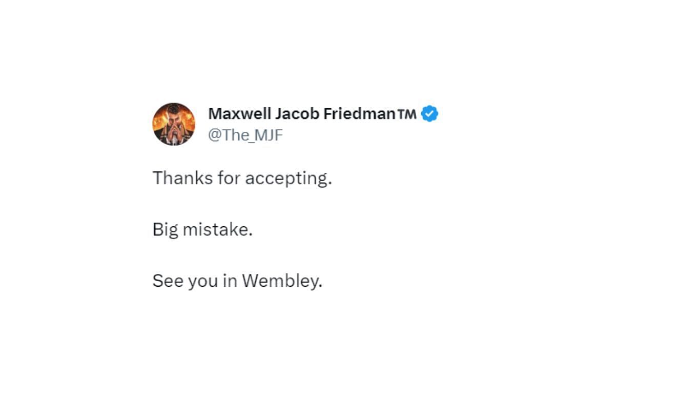 MJF&#039;s response to Aussie Open for accepting his challenge.