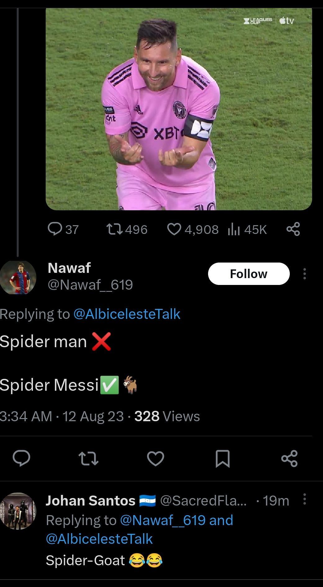 Fans react as Messi reveals new Spider-Man celebration