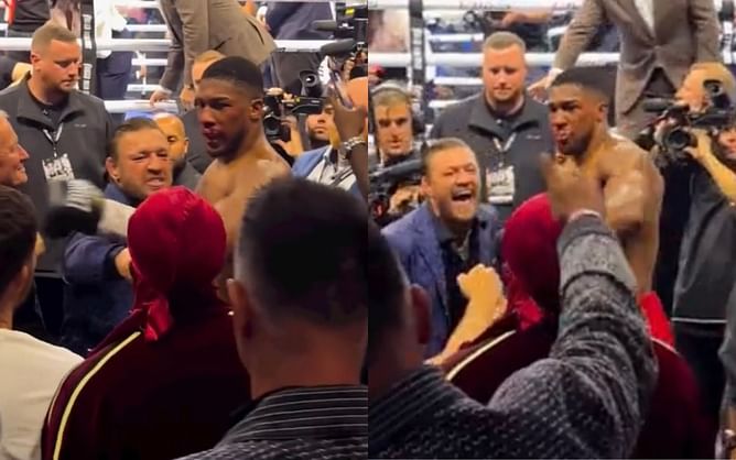 Watch: Conor McGregor’s aggressive face-to-face interaction with KSI at Joshua vs. Helenius event