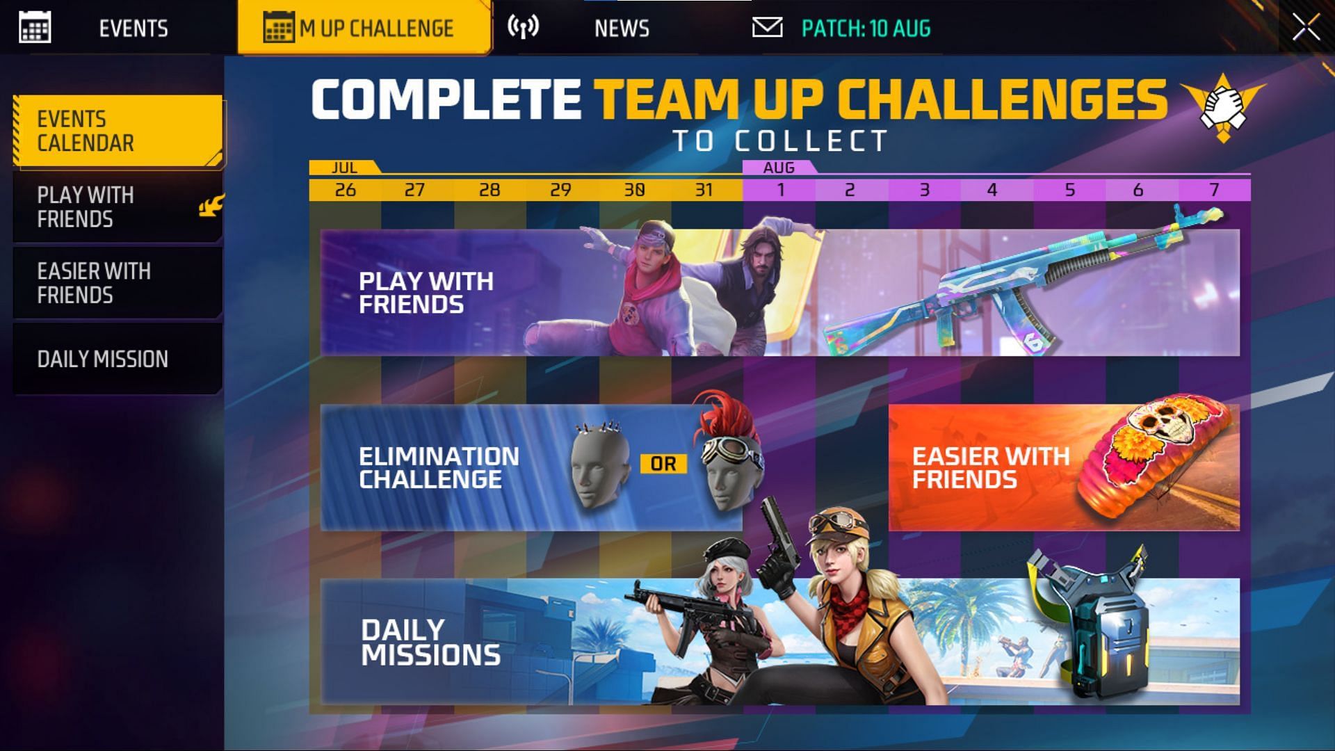 Team Up Challenge event calendar (Image via Garena)