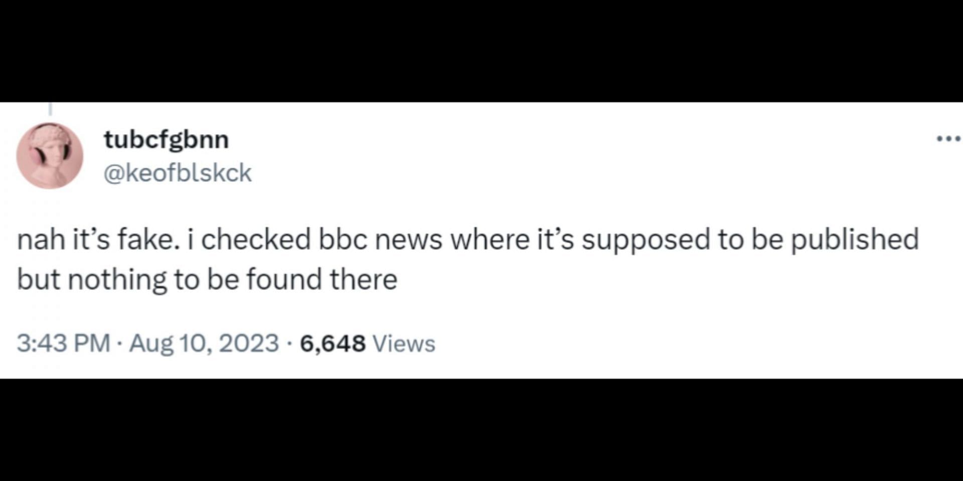 BBC News article about Omar&#039;s death is fake. (Image via X/@keofblskck)