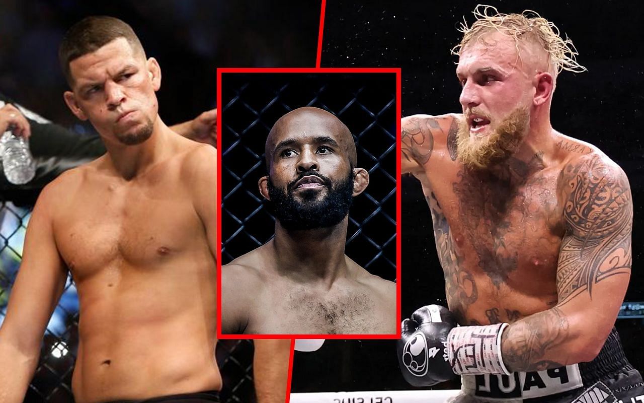 (From left) Nate Diaz, Demetrious Johnson, Jake Paul. [Image: ONE Championship/Various]