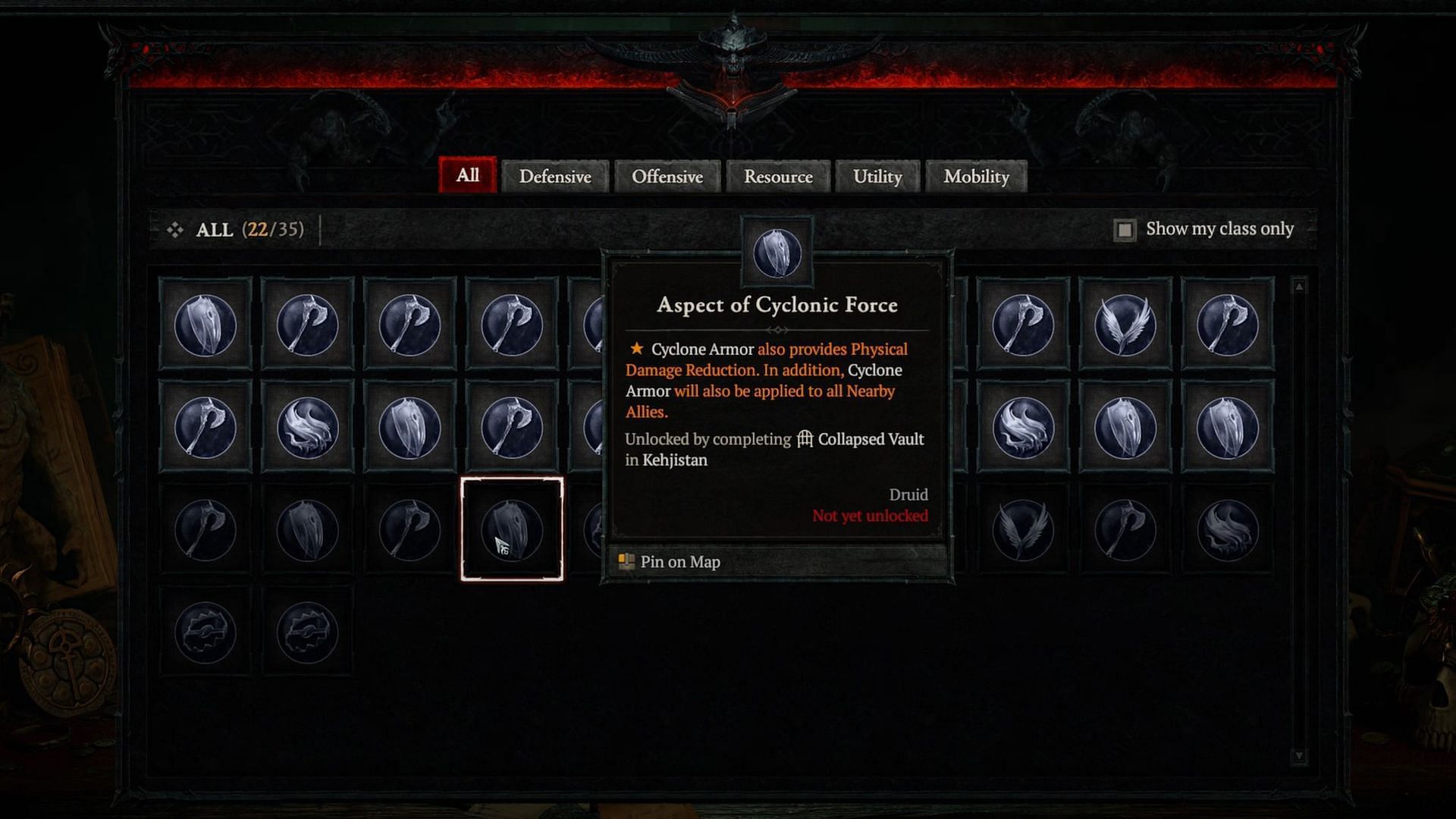 The Aspect of Cyclonic Force in Diablo 4 (Image via Blizzard Entertainment)