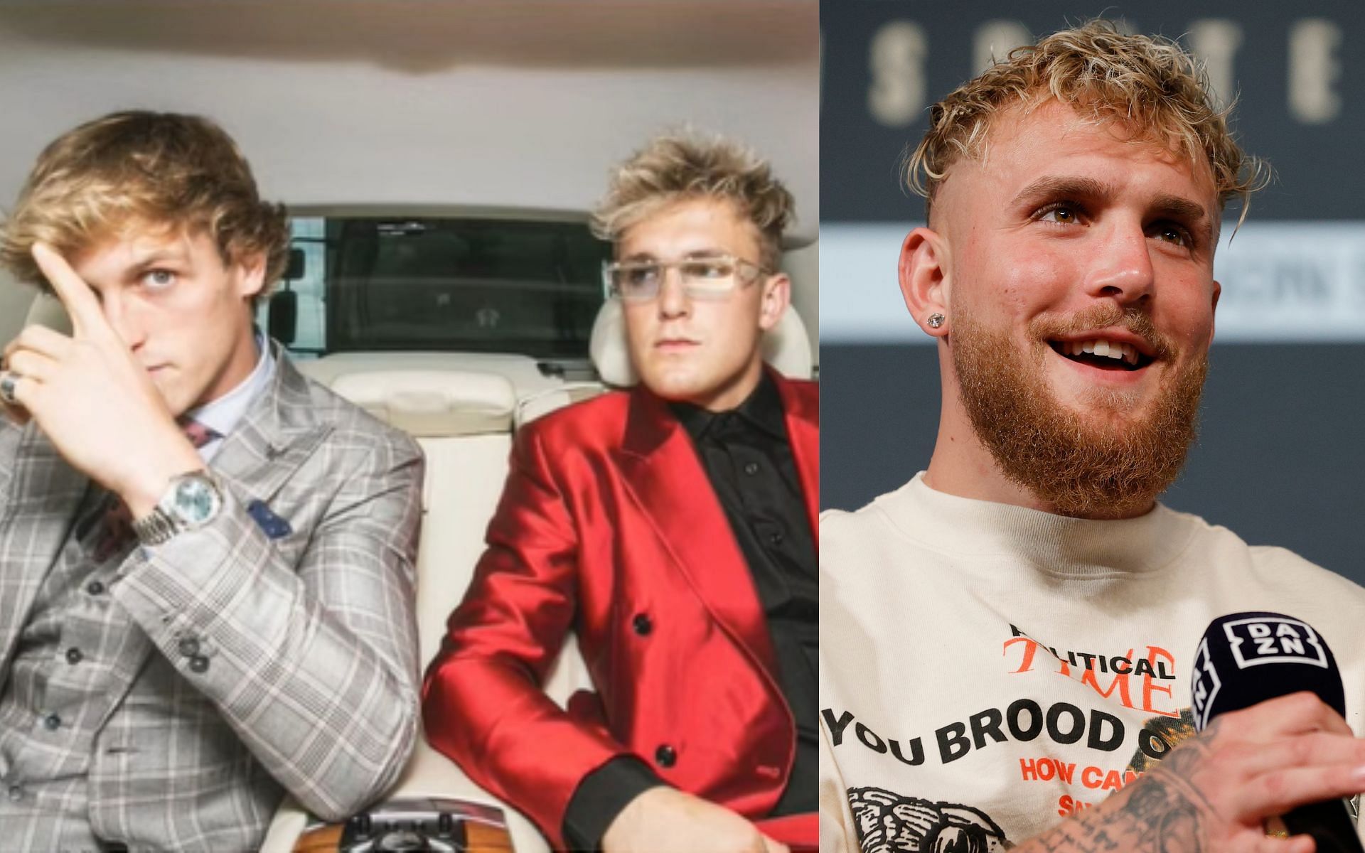 Logan Paul and Jake Paul (left) and Jake Paul (right) (Image credits Getty Images and DAZN Boxing on YouTube)