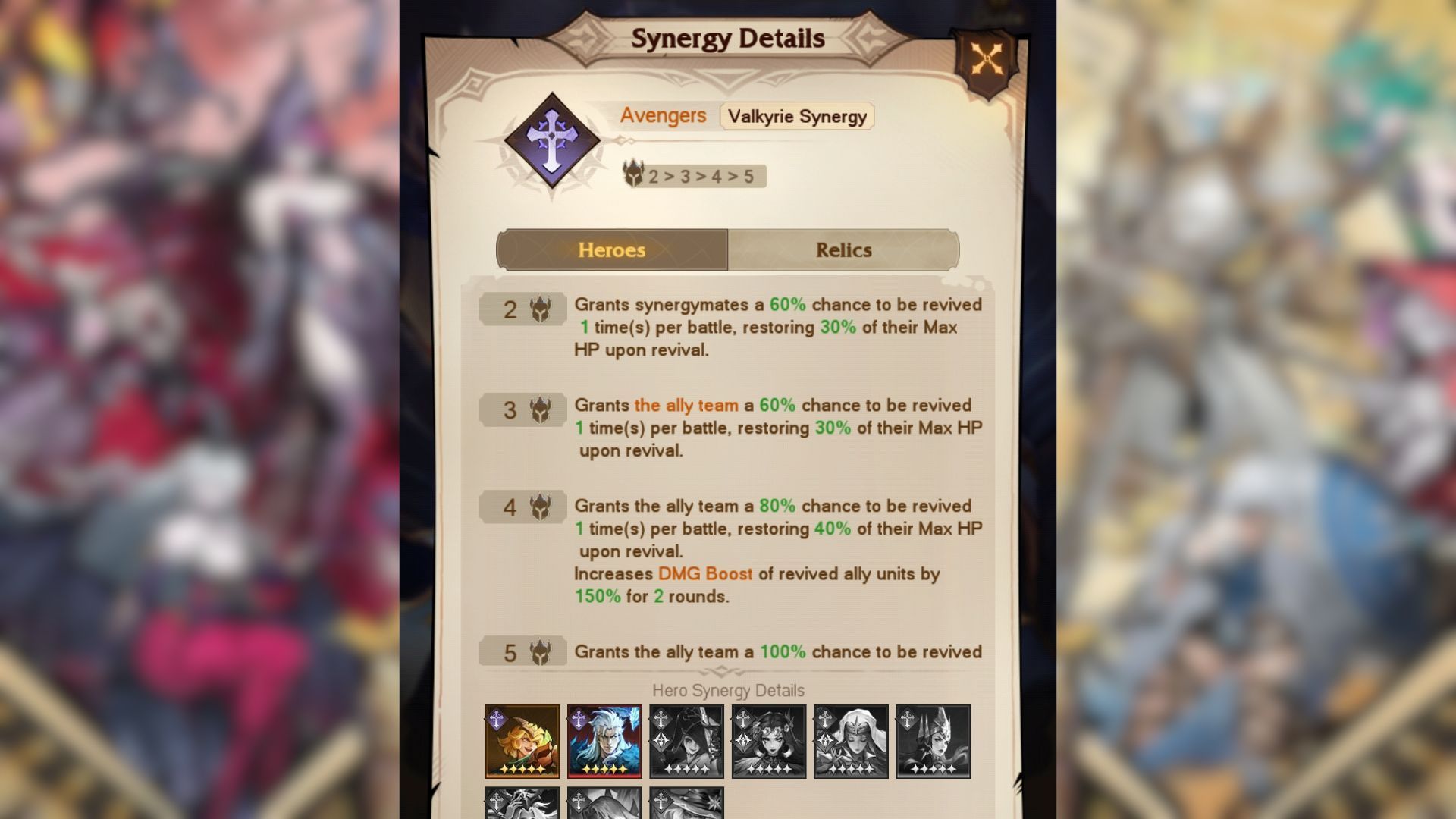 An in-game screenshot of Avengers Synergy and its effect in Omniheroes. (Image via Omnidream)