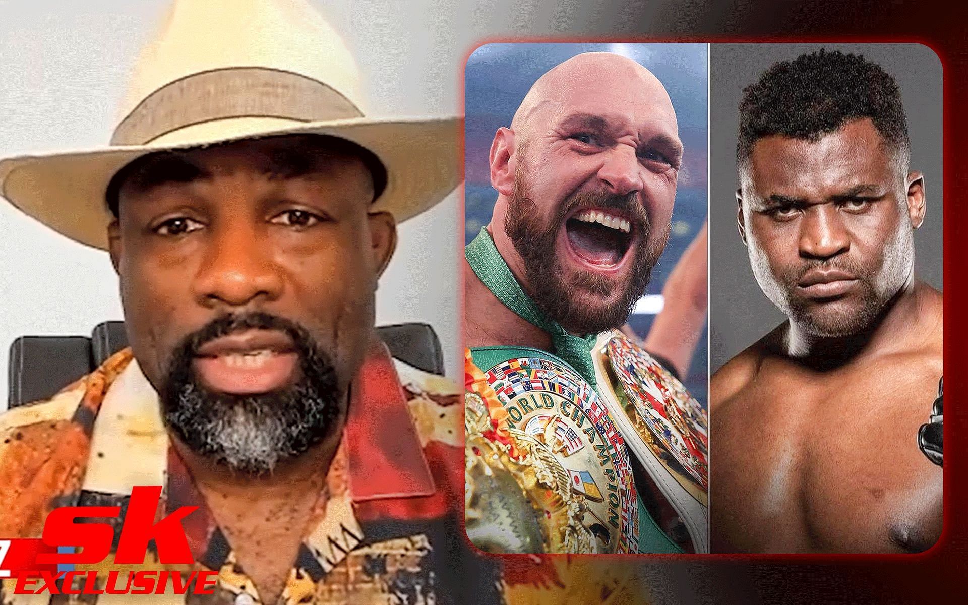 Fernand Lopez (Left), Francis Ngannou vs. Tyson Fury poster (Right) [Image courtesy: @Sportskeeda MMA Originals on YouTube, @francisngannou on Instagram]