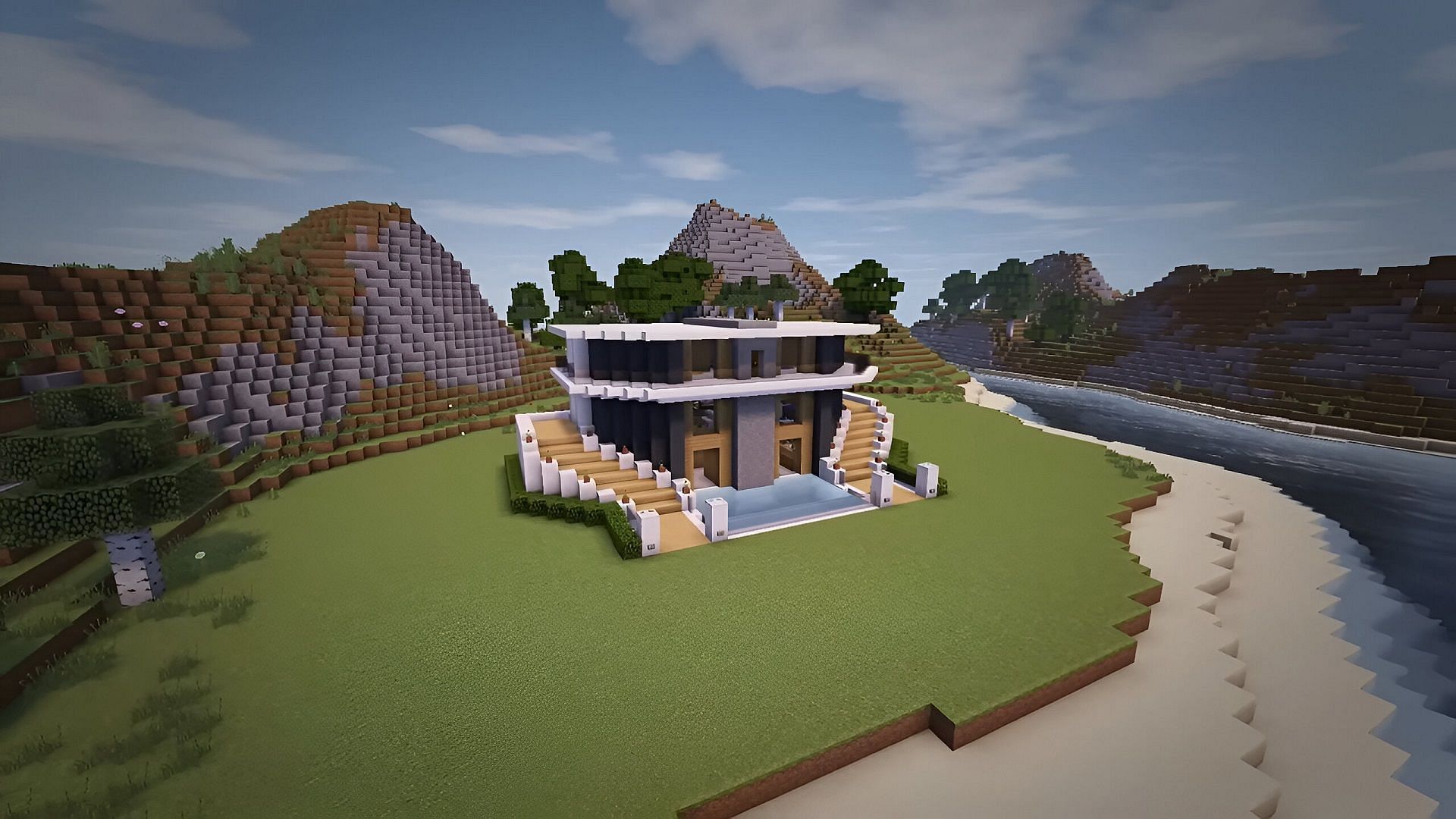 This modern mansion build should be relatively cheap and easier to build than most (Image via Rizzial/YouTube)