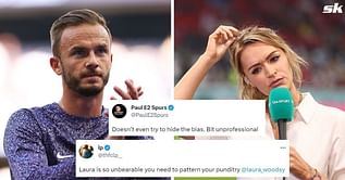 “Honestly embarrassing”, “Stop being cringe” – Arsenal fan and presenter Laura Woods slammed by Spurs fans for question at James Maddison