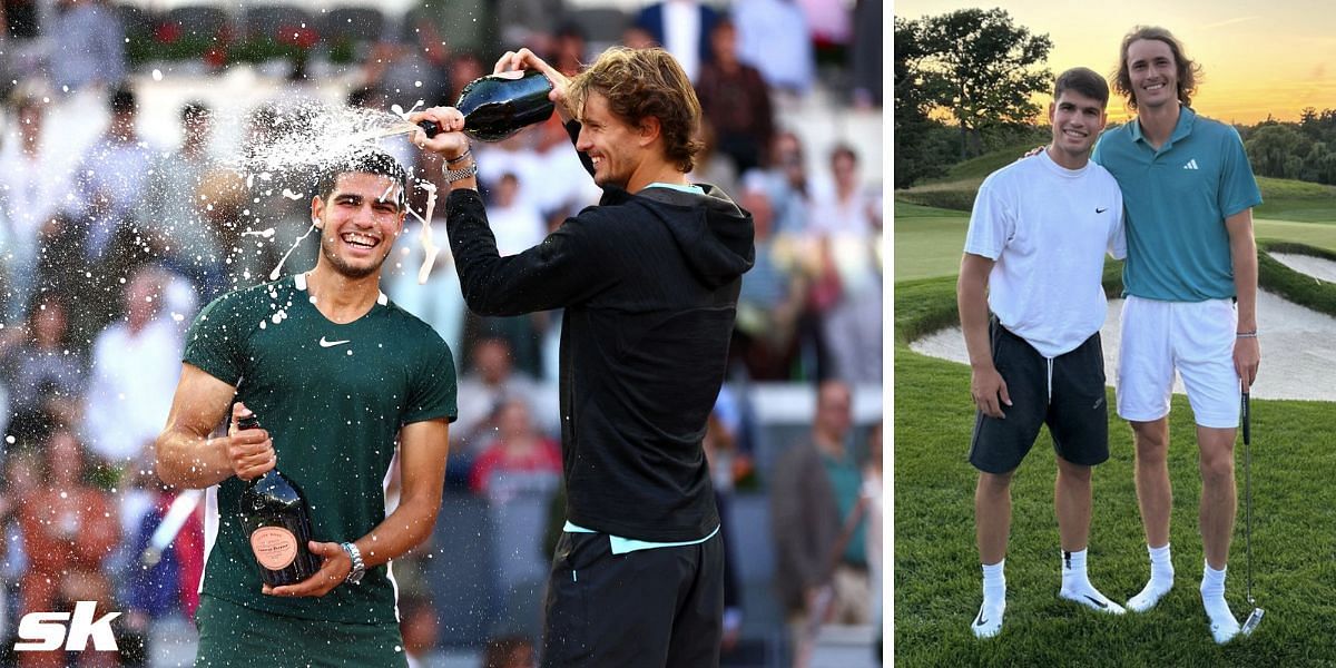 Alexander Zverev plays golf with Carlos Alcaraz.