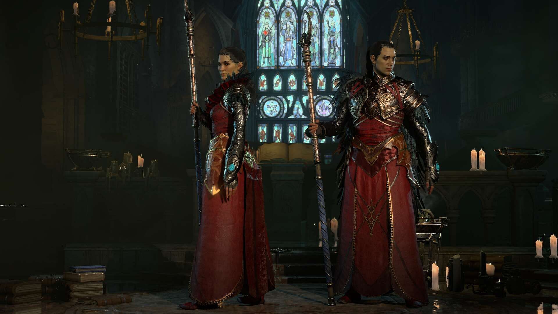 Diablo 4 Sorcerers, female character on the left and male on the right.