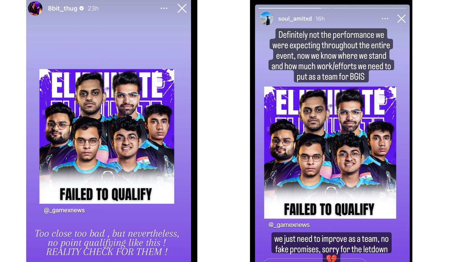 Thug and Amit Dubey&#039;s reaction on Team Soul&#039;s knockout of Masters Series (Image via Instagram)