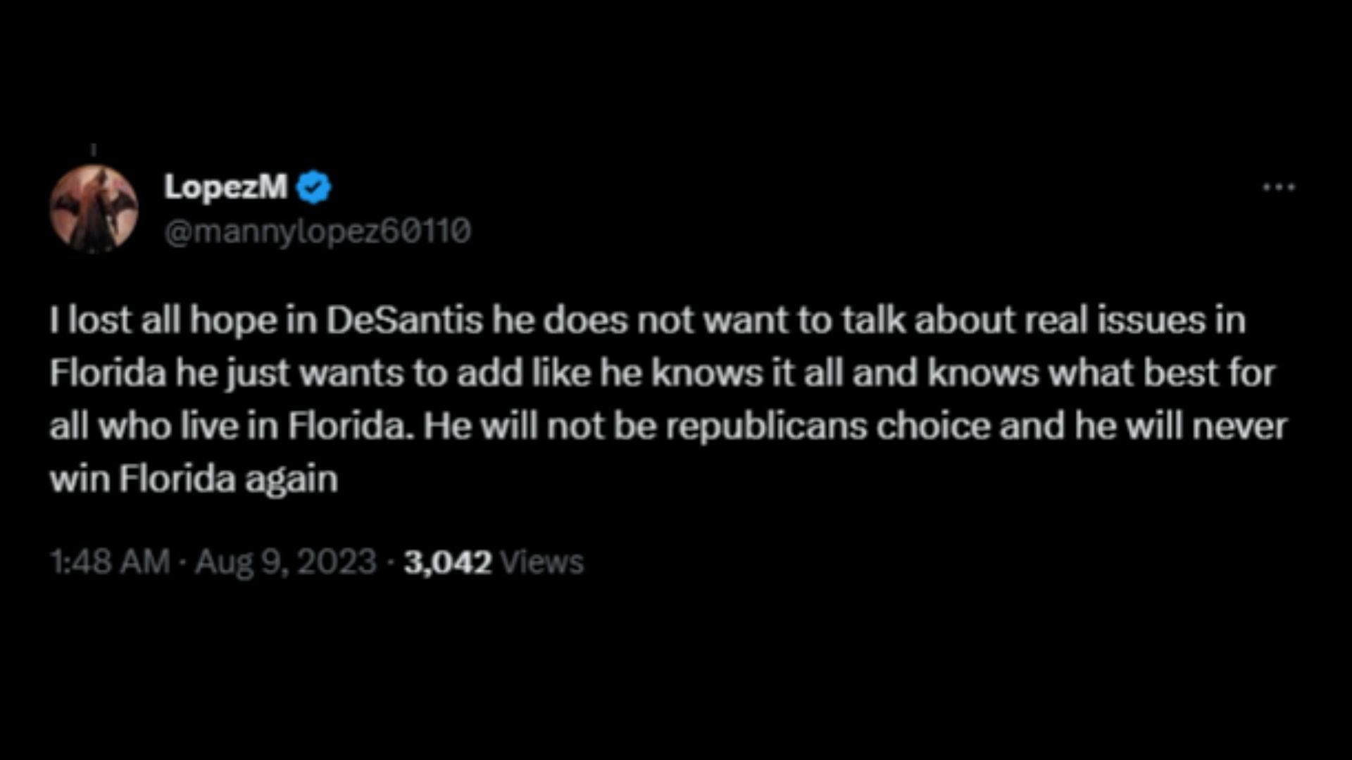 Screenshot of a Twitter user remarking on Ron DeSantis&#039; rule affecting the English school curriculum in Florida. (Photo via @OccupyDemocrats/Twitter)