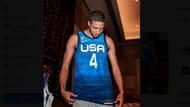 Indiana Pacers All-Star point guard Tyrese Haliburton wearing Team USA jersey.