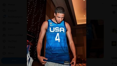 Indiana Pacers All-Star point guard Tyrese Haliburton wearing Team USA jersey.