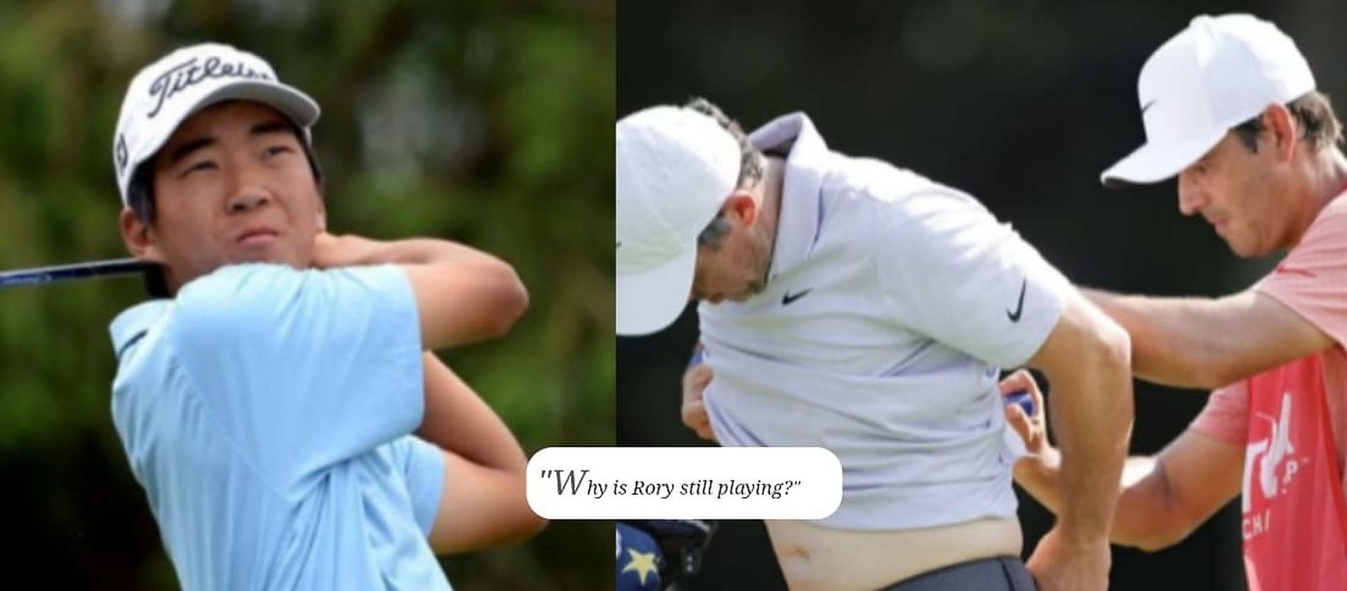 Michael Kim (L) &amp; Rory McIlroy getting treated (R)