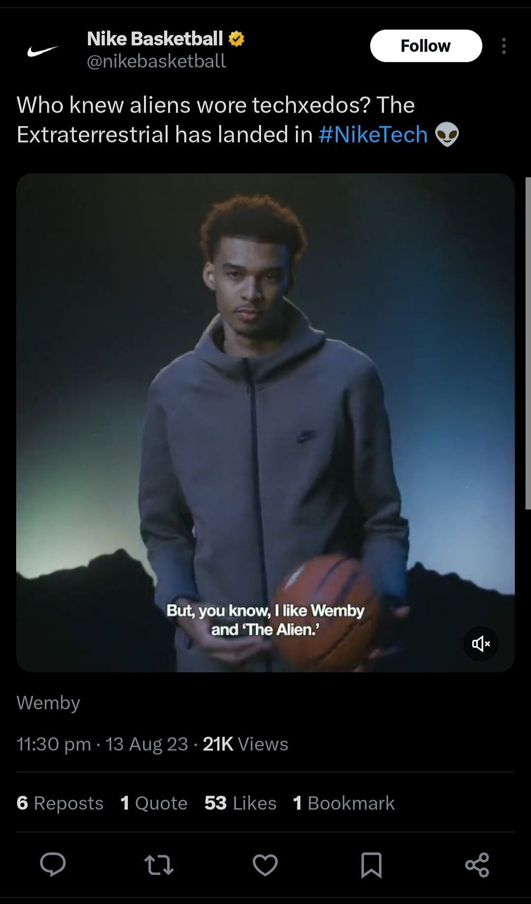 Victor Wembanyama in the NikeTech advertisement