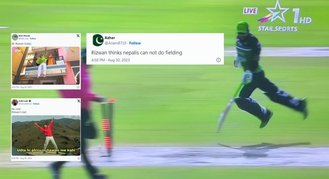 “Udta hi phiru in hawao me kahi” – Fans react to Mohammad Rizwan’s run out in PAK vs NEP at 2023 Asia Cup