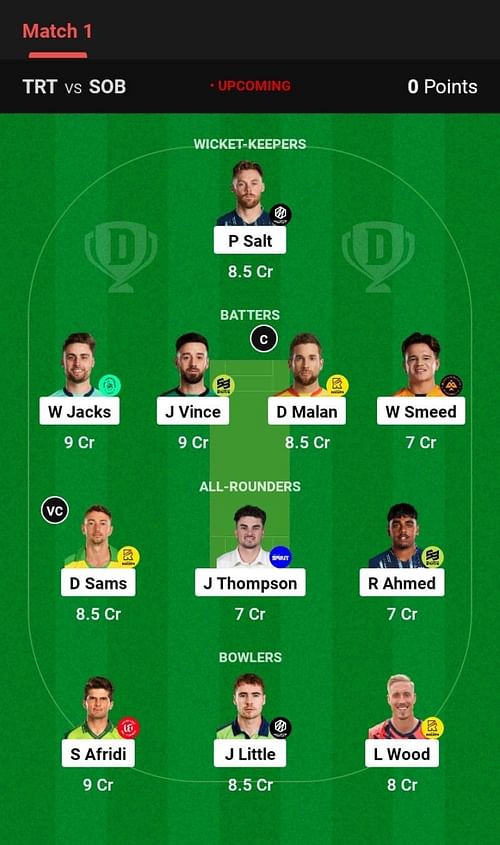 Best Fantasy XI for Match 1 - TRE vs SOU | The Hundred Men's 2023