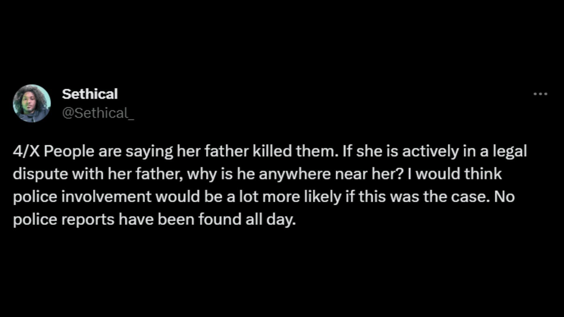 A post sharing how people think Tay was allegedly murdered by her father. (Image via Twitter/Sethical)