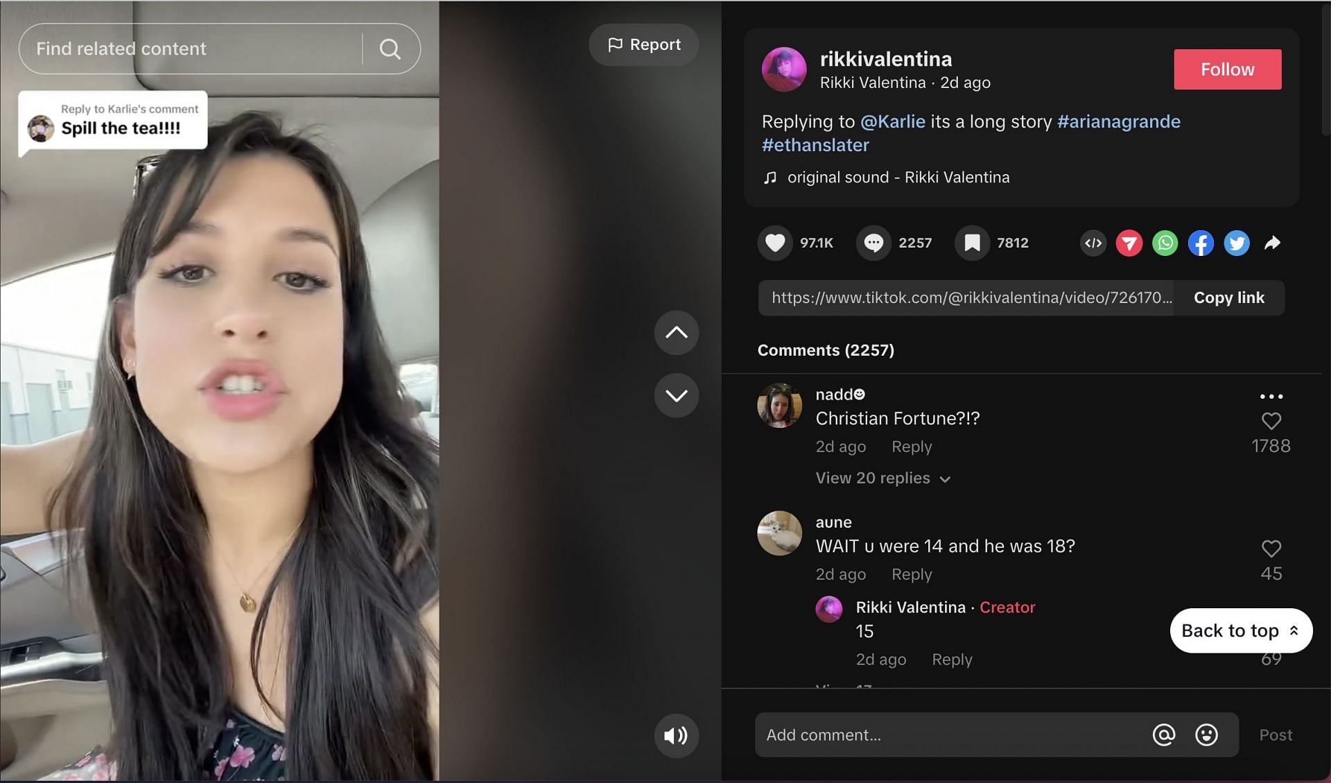 Valentina, the TikToker who claimed that Ariana &quot;stole&quot; her boyfriend, garnered 5 million views in just a few days of posting the first video. (Image via TikTok)