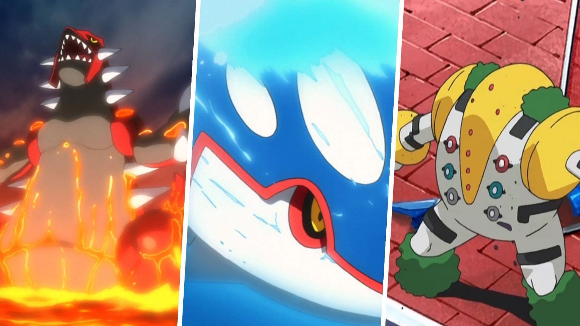 Groudon, Kyogre, and Registeel as seen in the anime (Image via TPC)