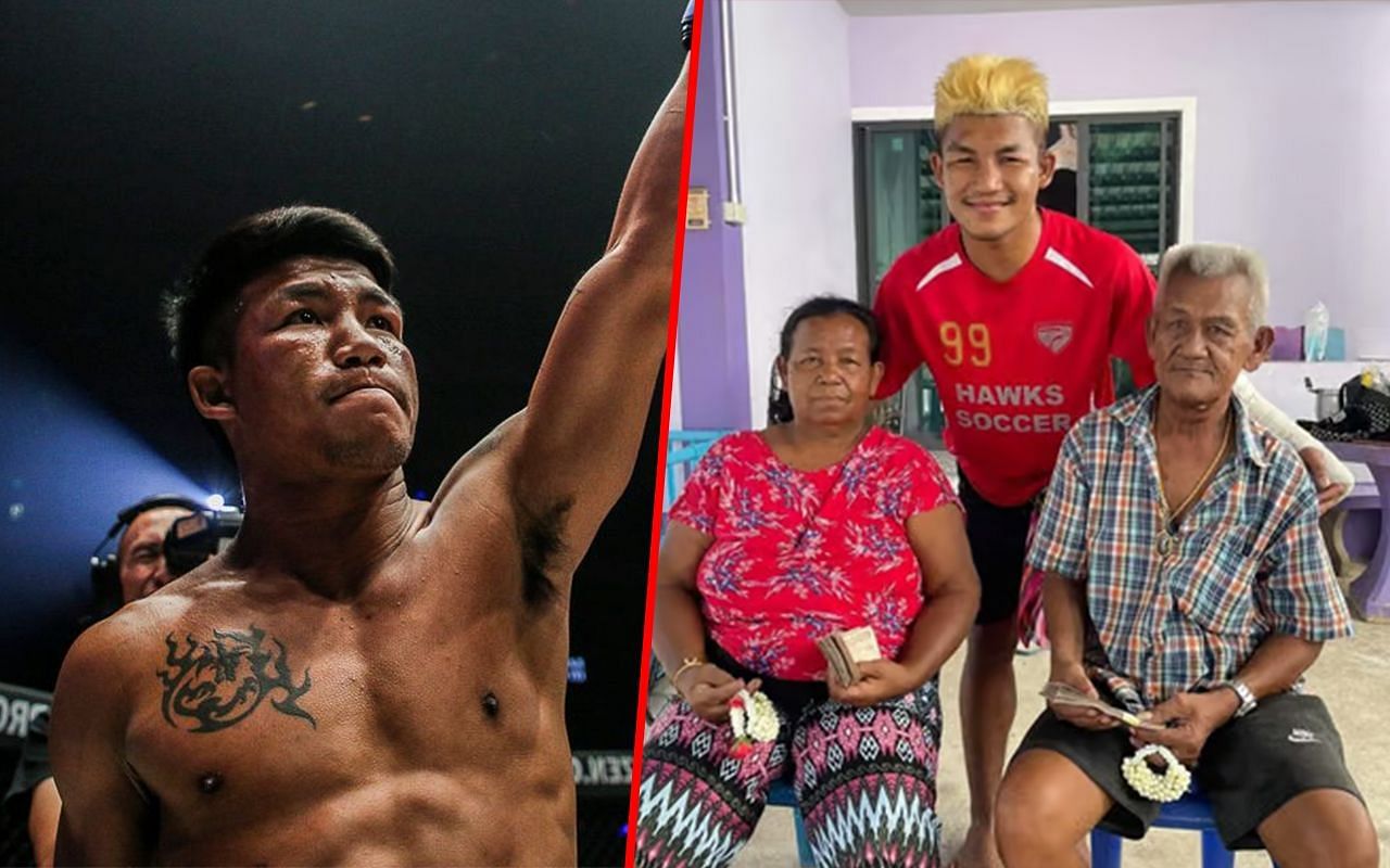 Rodtang (left) and Rodtang with his parents (right)